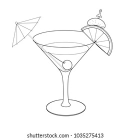Martini cocktail hand drawn. Vector illustration object on a white background. Coloring book