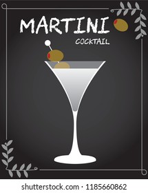 Martini Cocktail illustration in vector with stuffed olive .