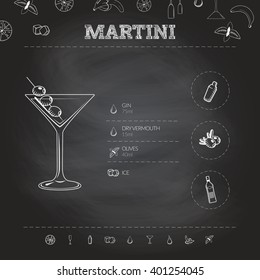 Martini. Cocktail infographic set. Vector illustration