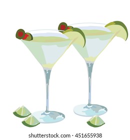Martini cocktail  isolated on a white background. Realistic hand drawn illustration