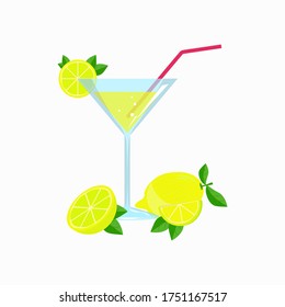 Martini cocktail with lemon and ice, isolated on a white background, vector