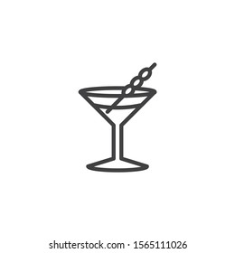 Martini Cocktail Line Icon. Linear Style Sign For Mobile Concept And Web Design. Cocktail Glass With Olives Outline Vector Icon. Bar Beverage Symbol, Logo Illustration. Vector Graphics