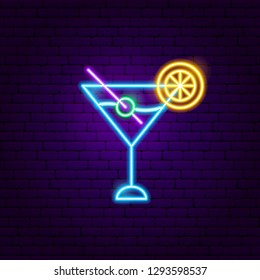 Martini Cocktail Neon Sign. Vector Illustration Of Cafe Promotion.