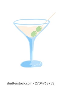 Coquetel Martini com enfeite de azeitona. Ilustração vetorial isolada sobre fundo branco. 