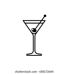 Martini cocktail with olive line icon