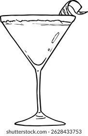 Martini cocktail esboço mão desenhada clipart azul lagoa bebida