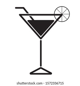 martini cocktail soft drink shadow  silhouette beverage icon sign illustration vector