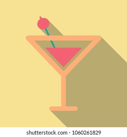 Martini cocktail with straw vector illustration outline silhouette isolated on background. Alcohol drink cocktail icon