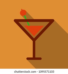 Martini cocktail with straw vector illustration outline silhouette isolated on background. Alcohol drink cocktail icon