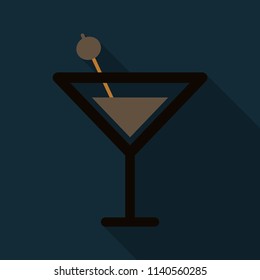 Martini cocktail with straw vector illustration outline silhouette isolated on background. Alcohol drink cocktail icon