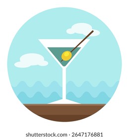 Martini. Cocktail vector icon. Beach. Summer. Summertime. Holiday. Vacation, eps 10