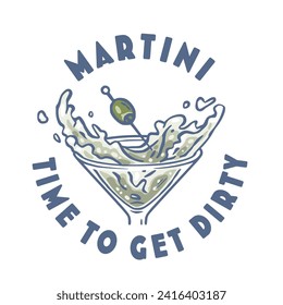 Vector de cócteles Martini con aceitunas y batidos para alcohol para cóctel bar o fiesta de bebidas. Diseño de logotipo con vidrio de martini para timbre de barman o barman.