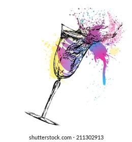 Martini cocktail watercolor. Vector illustration. EPS 10