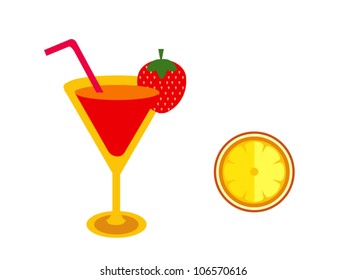 Martini coctail with strawberry and lemon