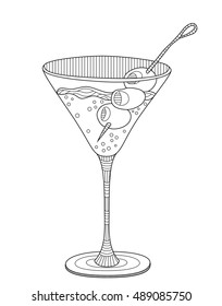 Martini coloring page for adults in zentangle style