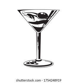 Martini draw made in vectors, black and white, for restaurants and pubs