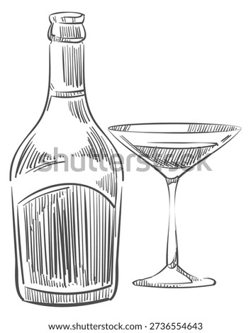 Martini drawing. Alcohol glass. Pub menu icon