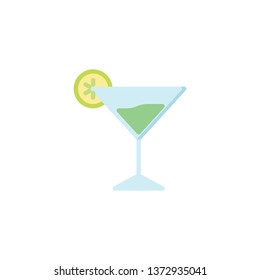 Martini drink glass flat icon, vector sign, Cocktail glass with lime colorful pictogram isolated on white. Symbol, logo illustration. Flat style design