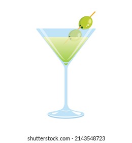 Martini drink with olive fruit icon vector. Martini drink glass with olive vector. Alcoholic green cocktail icon isolated on a white background
