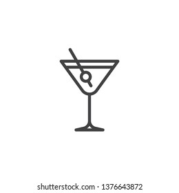 Martini drink with olive line icon. linear style sign for mobile concept and web design. Margarita cocktail glass outline vector icon. Symbol, logo illustration. Pixel perfect vector graphics