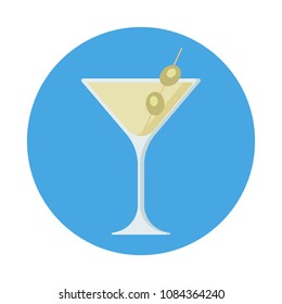 Martini flat icon isolated on blue background. Simple alcoholic drink in flat style, vector illustration.