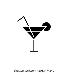 Martini glass black icon. Cocktail drink with lemon silhouette symbol. Vector isolated on white