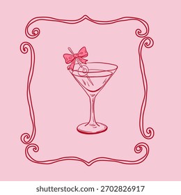 Vidro Martini com arco e cereja dentro moldura decorativa encaracolado