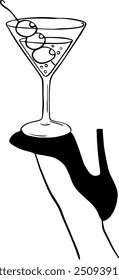 Martini glass celebration doodle icon. Bottoms Up sketch celebration illustration.