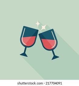 Martini glass cheers flat icon with long shadow,eps10