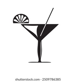 Martini glass cocktail with a straw silhouette icon