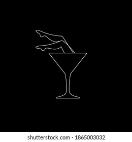 Martini glass and female legs icon for bar or night club. Logo dancer