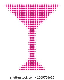 Martini Glass halftone vector pictogram. Illustration style is dotted iconic Martini Glass icon symbol on a white background. Halftone texture is round elements.