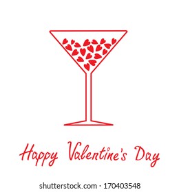 Martini glass with hearts inside. Happy Valentines Day card.  Vector illustration