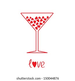 Martini glass with hearts inside. Vector illustration.  Card