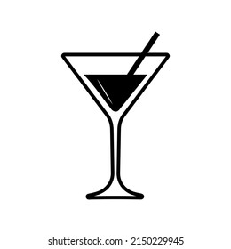 martini glass icon black thick outline vector image, hotel welcome drink sign