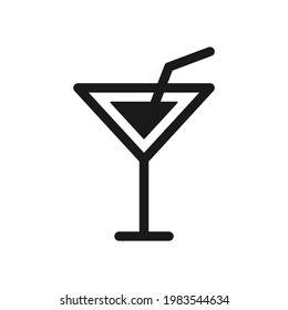 Martini glass icon. Cocktail drink black symbol. Vector alcohol silhouette isolated on white