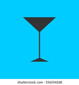 Martini glass icon flat. Simple vector black pictogram on blue background