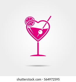 Martini glass icon in heart shape