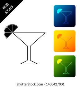 Martini glass icon isolated on white background. Cocktail with lime symbol. Set icons colorful square buttons. Vector Illustration