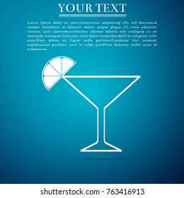 Martini glass icon isolated on blue background. Cocktail with lime symbol. Flat design. Vector Illustration