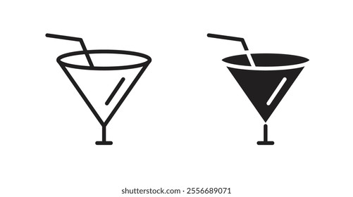 Martini glass icon set in Thin line black color.