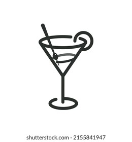 Martini glass icon with toothpick and olive.