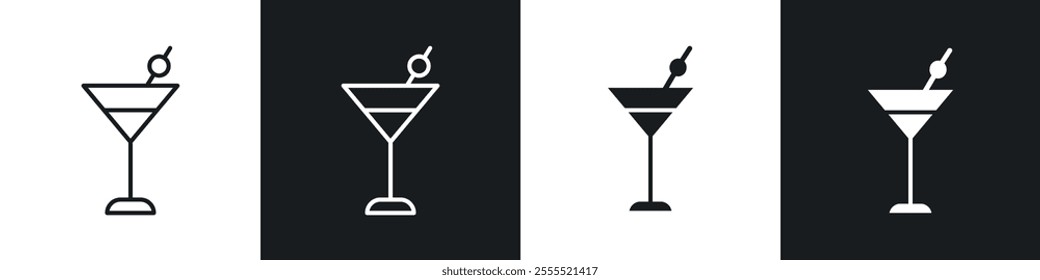 Martini glass icon vector collection in black and white.