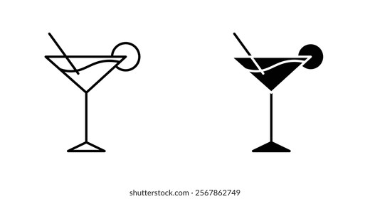 Martini glass icons collection in Filled flat and thin line style.