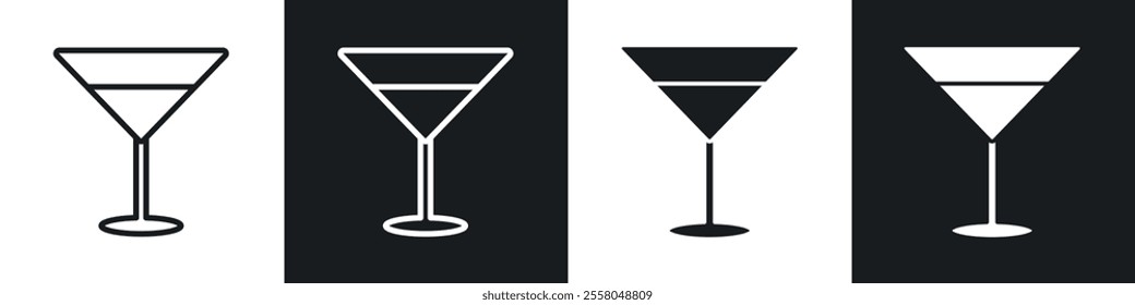 Martini glass icons pack in black and white filled and outlined versions.
