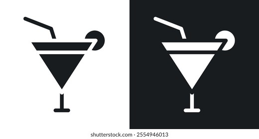 Martini glass icons in solid black and white colors