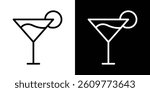 Martini glass icons vector set in stroke line style