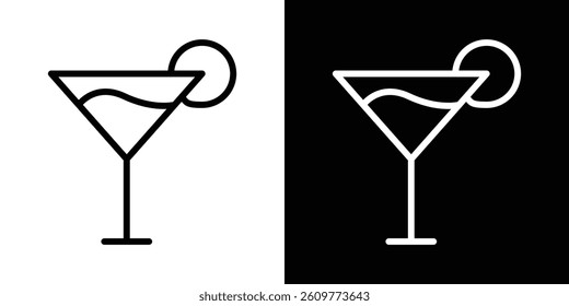 Martini glass icons vector set in stroke line style