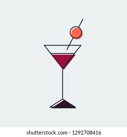 Martini Glass Line Flat Icon.Graphic Design.Isolated On White Background.Vector