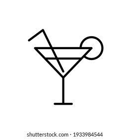 Martini Glass Line Icon. Cocktail Drink With Lemon Outline Symbol. Vector Isolated On White